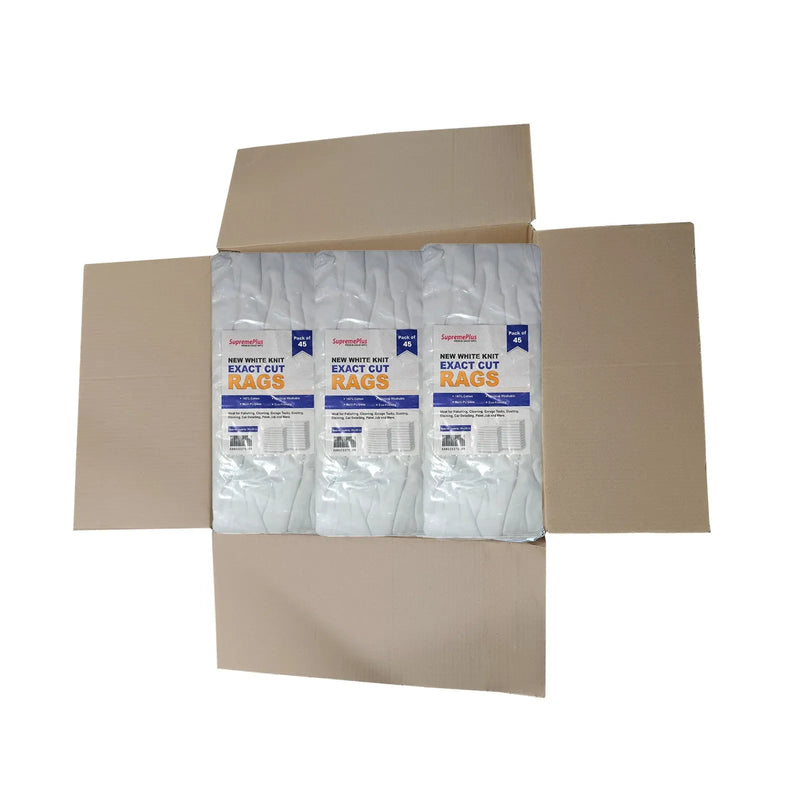 Bulk New White T-Shirt Exact Cut Rags – 20 Packs of 45 Pieces   - Wiping Hub