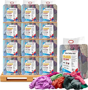 Multi-color washed T-shirt rags from Wiping Hub, 10 lbs bag of versatile cotton cleaning and wiping cloths.