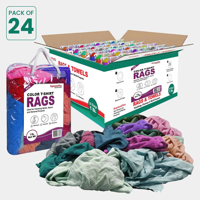 New Multi-Color Knit T-Shirt Washed Rags - 1 lb. Bag - Pack of 24 - Wiping Hub