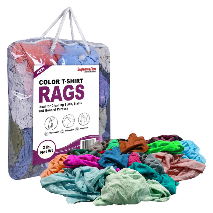 New Multi-Color Washed T-shirt Rags - 2 lbs. Bag - Pack of 12 - Wiping Hub
