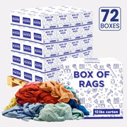 Multi-color washed T-shirt rags from Wiping Hub, shown in a pallet box, 10lbs, ideal for cleaning and industrial use.