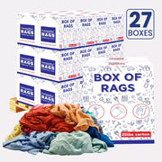 Multi-color washed T-shirt rags from Wiping Hub, 25lbs knit pallet box, ideal for cleaning and industrial use.