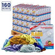 Multi-color washed T-shirt rags in a 5lb knit pallet from Wiping Hub, suitable for cleaning and industrial use
