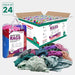 Multi-color washed T-shirt rags from Wiping Hub, soft fabric, ideal for cleaning and wiping tasks, shown in a master carton.