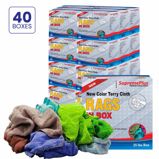 Bulk Color Terry Towel Cleaning Rags – 1000 lbs. Pallet – 40 x 25 lbs. Compressed Boxes - Wiping Hub