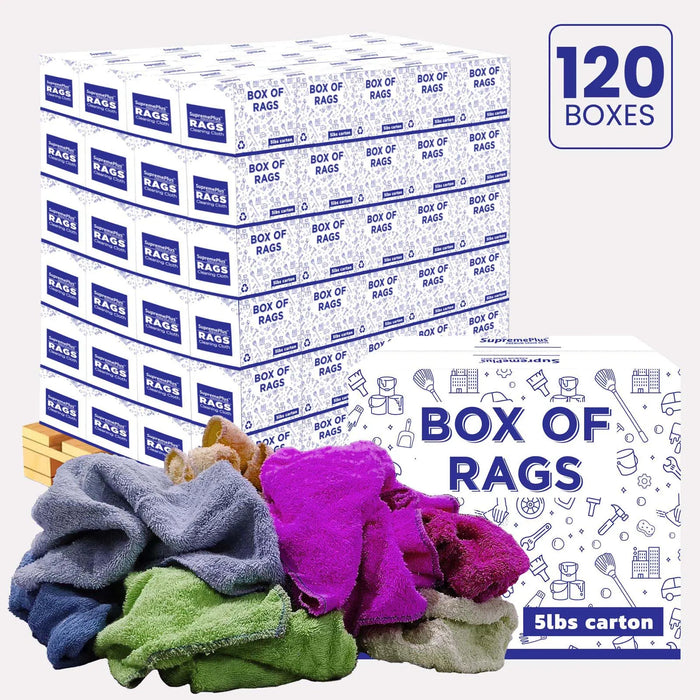 Bulk Color Terry Towel Cleaning Rags – 600 lbs. Pallet – 120 x 5 lbs. Boxes - Wiping Hub