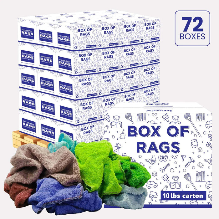 Bulk Color Terry Towel Cleaning Rags – 720 lbs. Pallet – 72 x 10 lbs. Boxes - Wiping Hub