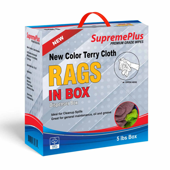 Bulk Color Terry Towel Cleaning Rags – 800 lbs. Pallet – 160 x 5 lbs. Compressed Boxes - Wiping Hub