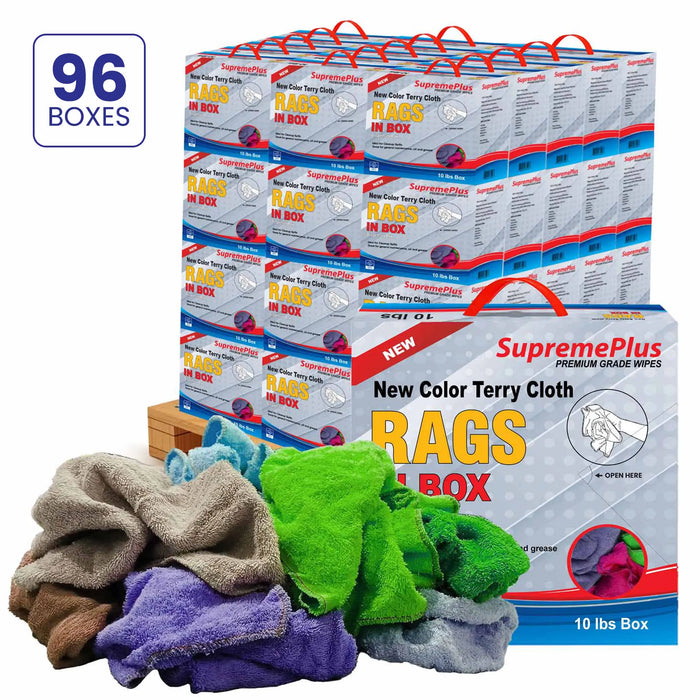 Bulk Color Terry Towel Cleaning Rags – 960 lbs. Pallet – 96 x 10 lbs. Compressed Boxes - Wiping Hub