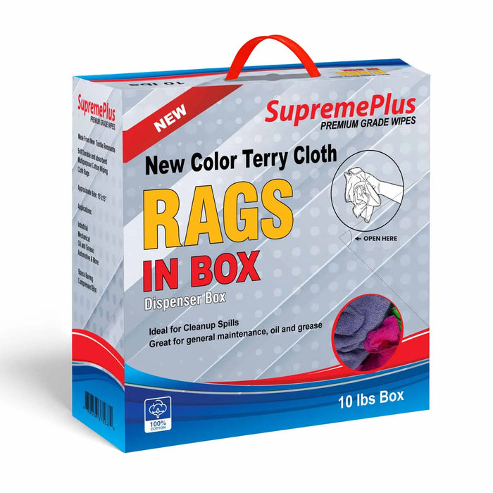 Bulk Color Terry Towel Cleaning Rags – 960 lbs. Pallet – 96 x 10 lbs. Compressed Boxes - Wiping Hub