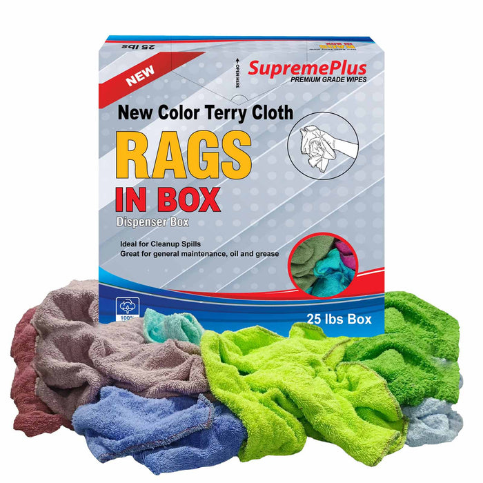 New Color Terry Towel Cleaning Rags – 25 lbs Compressed Box – Wiping Hub