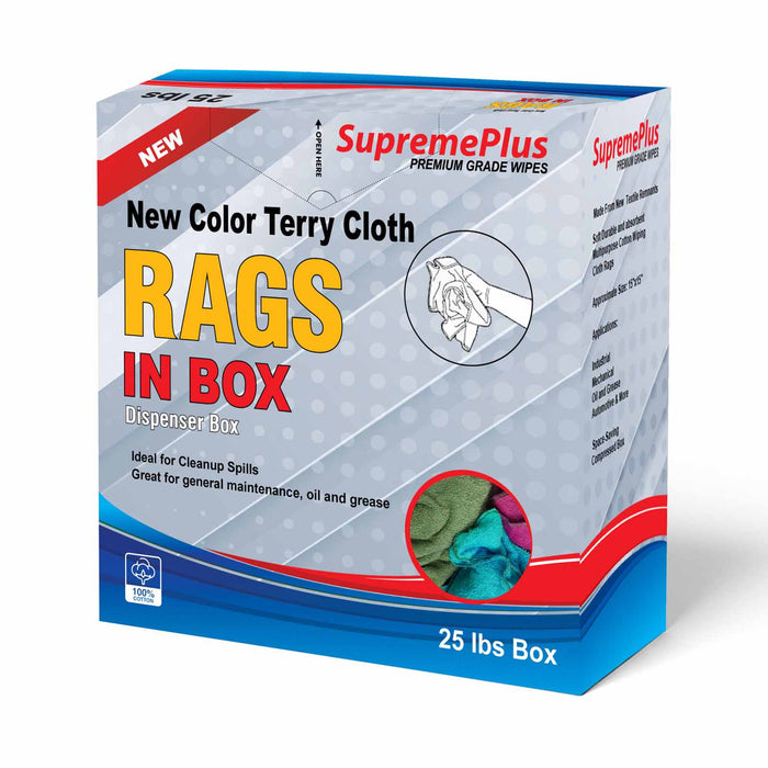 New Color Terry Towel Cleaning Rags – 25 lbs Compressed Box – Wiping Hub