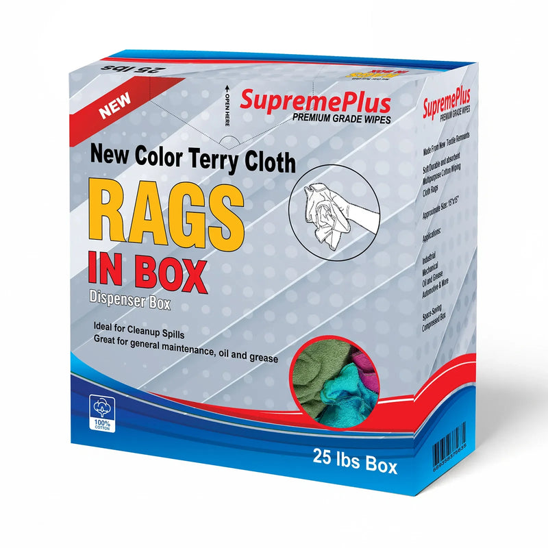 New Color Terry Towel Cleaning Rags - 25 lbs. Compressed Box - Wiping Hub