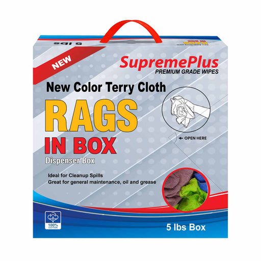 New Color Terry Towel Cleaning Rags – 5 lbs Compressed Box – Wiping Hub