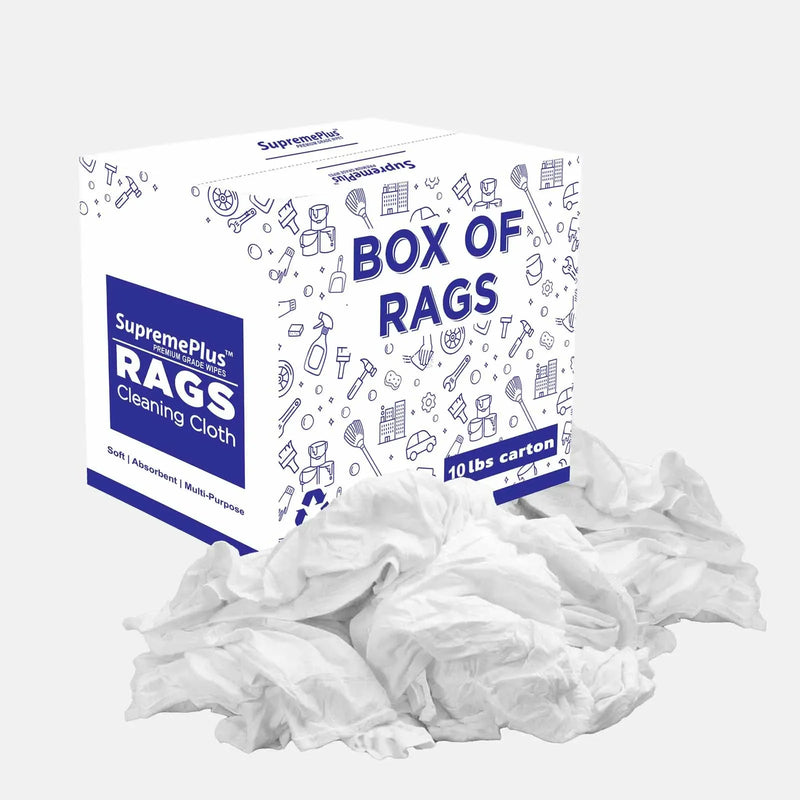 New Medium Weight White Knit T-Shirt Cleaning Rags - 10 lbs Box - Wiping Hub