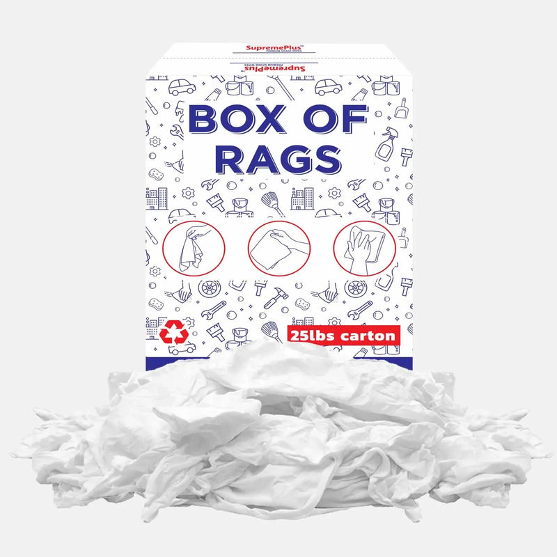 New Medium Weight White Knit T-Shirt Cleaning Rags - 25 lbs Box - Wiping Hub