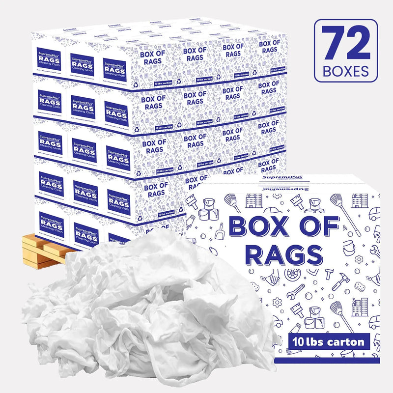 New Medium Weight White Knit T-Shirt Cleaning Rags - 720 lbs Pallet - 72 x 10 lbs Boxes - Wiping Hub