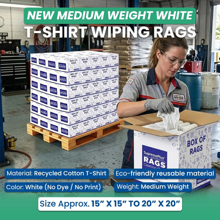 New Medium Weight White T-Shirt Cleaning Rags - Wiping Hub