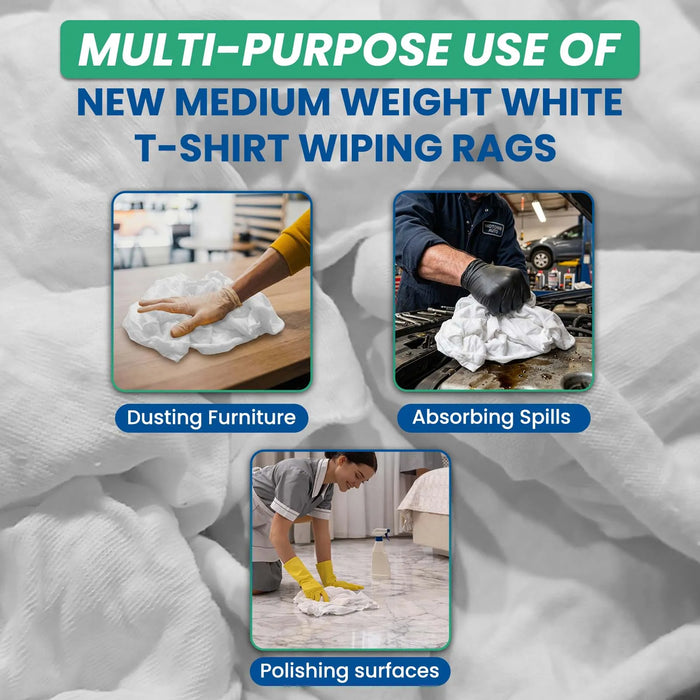 New Medium Weight White T-Shirt Cleaning Rags - Usages - Wiping Hub