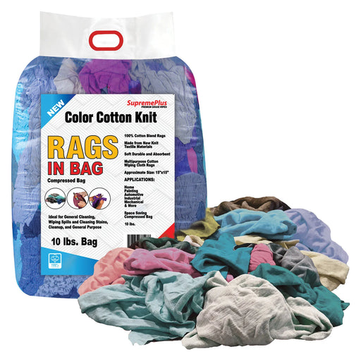 New Multi Color Knit T-Shirt Cleaning Rags - 10 lbs Bag - Wiping Hub