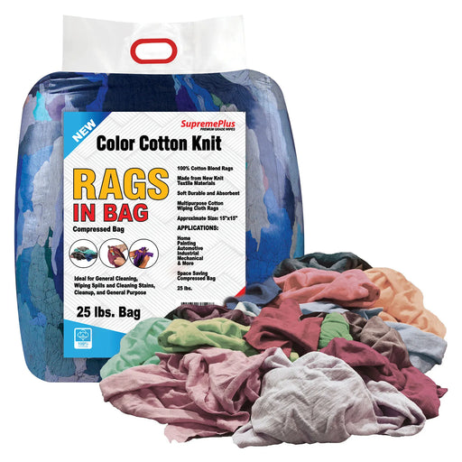 New Multicolor Knit T-Shirt Cleaning Rags - 25 lbs Bag - Wiping Hub