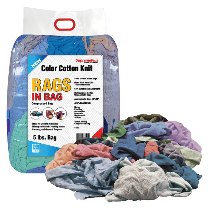New Multi Color Knit T-Shirt Cleaning Rags - 5 lbs Bag - Wiping Hub