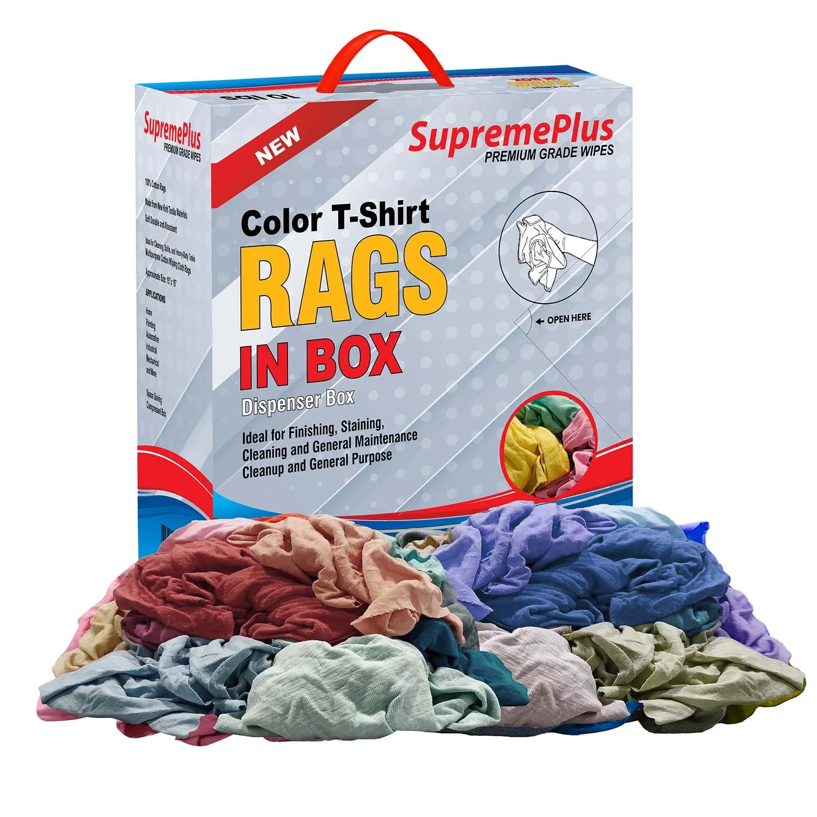 New Multicolor Knit T-Shirt Cleaning Rags - 10 lbs Compressed Box - Wiping Hub
