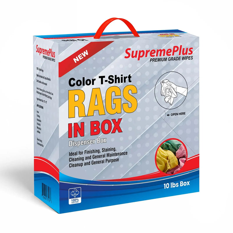 New Multicolor Knit T-Shirt Cleaning Rags - 10 lbs Compressed Box - Wiping Hub