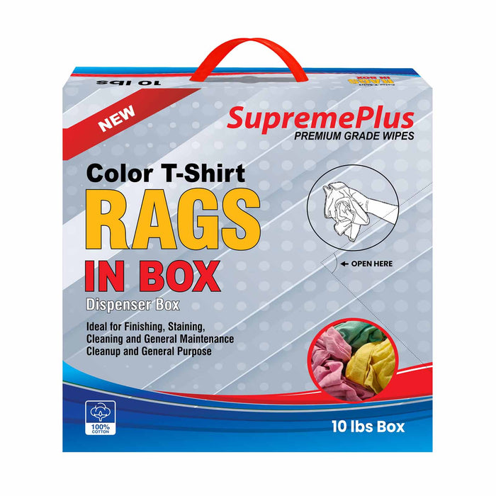 New Multicolor Knit T-Shirt Cleaning Rags - 10 lbs Compressed Box - Wiping Hub