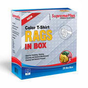 Assorted multi-color washed T-shirt rags on a pallet, compressed in 40 boxes, ideal for cleaning and industrial use.