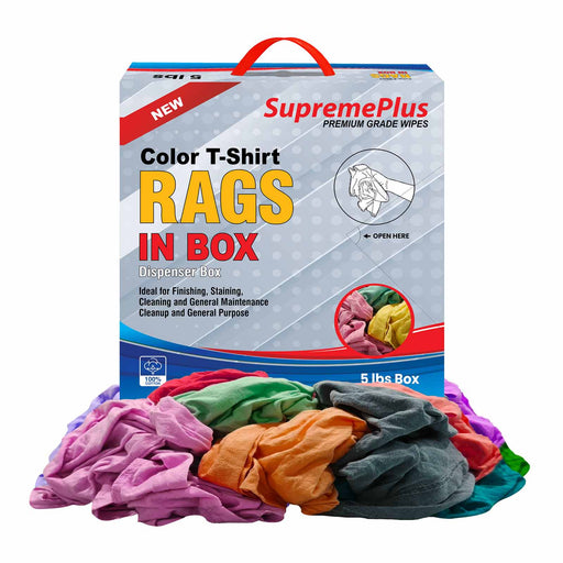 New Multicolor Knit T-Shirt Cleaning Rags - 5 lbs Compressed Box - Wiping Hub
