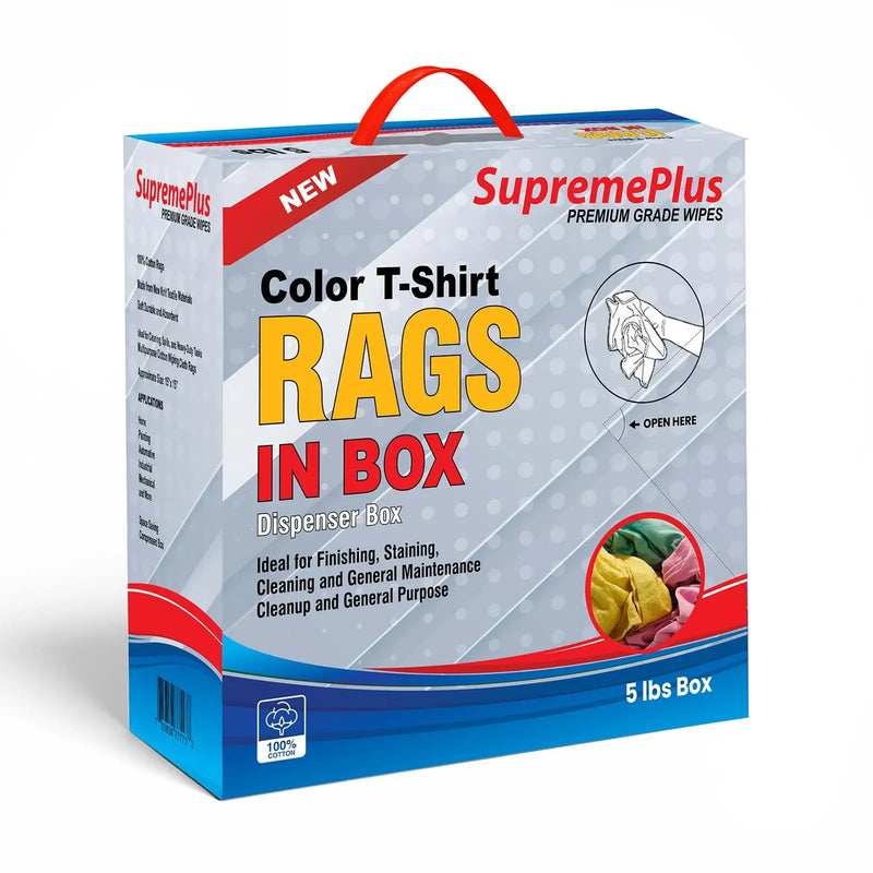New Multicolor Knit T-Shirt Cleaning Rags - 5 lbs Compressed Box - Wiping Hub