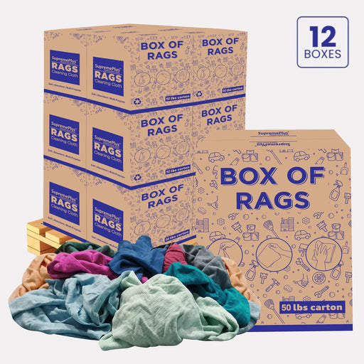New Multicolor Knit T-Shirt Cleaning Rags - 600 lbs Pallet - 12 x 50 lbs Boxes - Wiping Hub