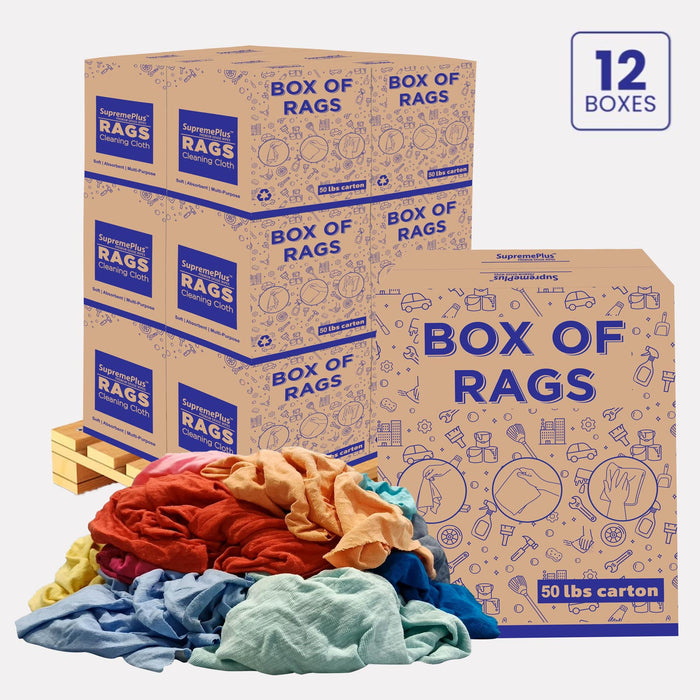New Multicolor Knit T-Shirt Cleaning Rags - 600 lbs Pallet - 12 x 50 lbs Boxes - Wiping Hub