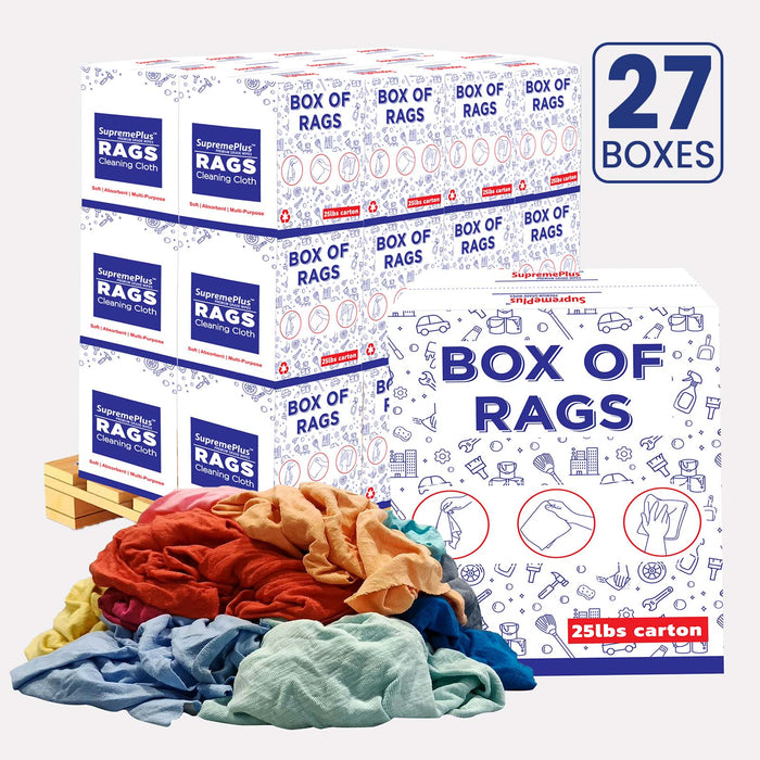 New Multi Color Knit T-Shirt Cleaning Rags - 675 lbs Pallet - 27 x 25 lbs Boxes - Wiping Hub