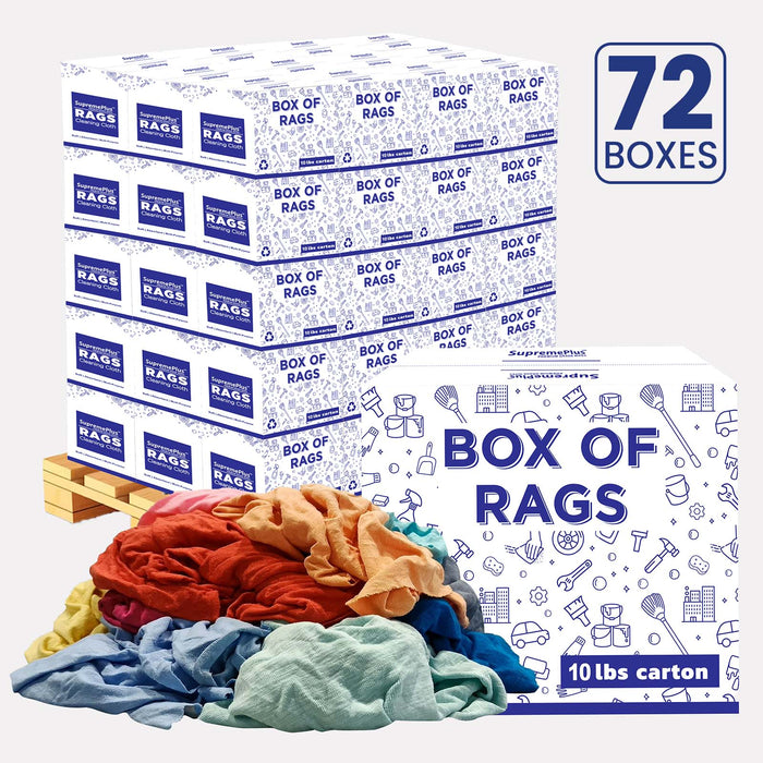 New Multi Color Knit T-Shirt Cleaning Rags - 720 lbs Pallet - 72 x 10 lbs Boxes - Wiping Hub