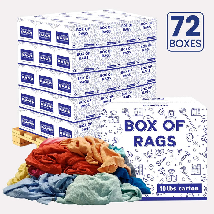 New Multi Color Knit T-Shirt Cleaning Rags - 720 lbs Pallet - 72 x 10 lbs Boxes - Wiping Hub