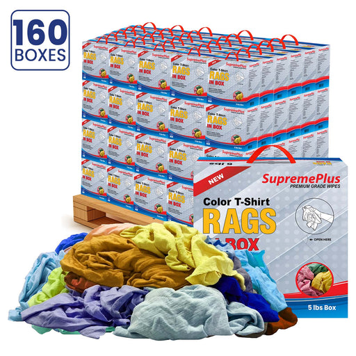 New Multi Color Knit T-Shirt Cleaning Rags - 800 lbs Pallet - 160 x 5 lbs Boxes - Wiping Hub
