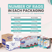New multi-color washed T-shirt rags from Wiping Hub, stacked on pallet, showing compressed boxes of assorted fabric cleaning rags.
