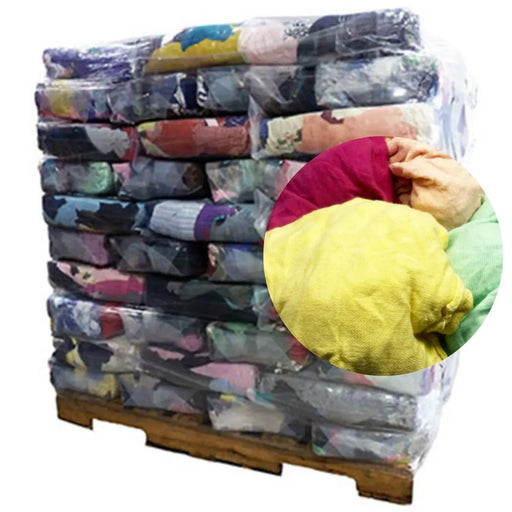 New Multi-Color Washed T-shirt Rags - 960 lbs. Pallet - 96 x 10 lbs. Bags - Wiping Hub
