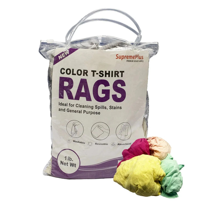 New Multi-Color Washed T-Shirt Rags - 1 lb. Bag - Pack of 24 - Wiping Hub