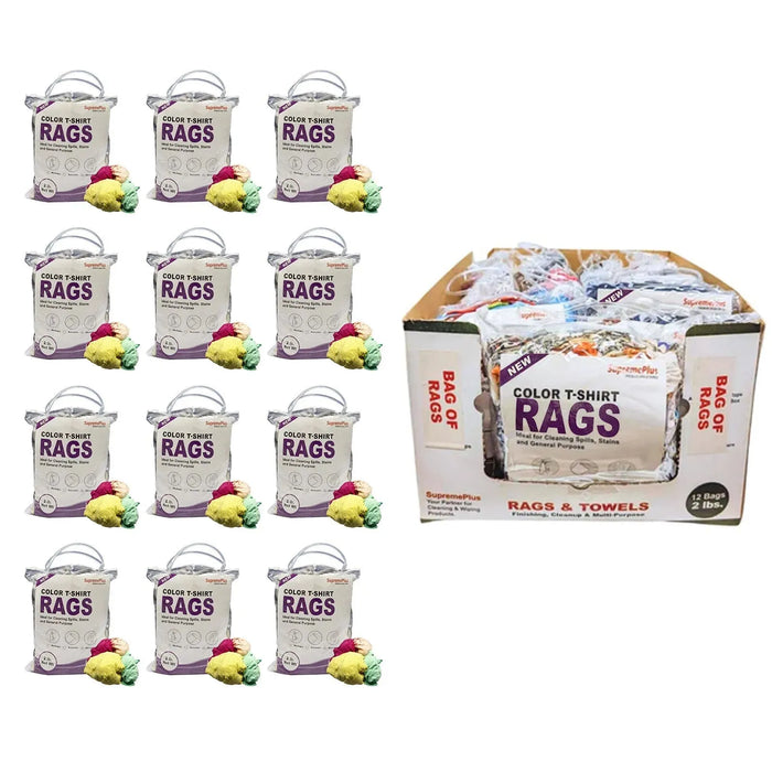 New Multi-Color Washed T-Shirt Rags - 2 lbs. Bag - Pack of 12