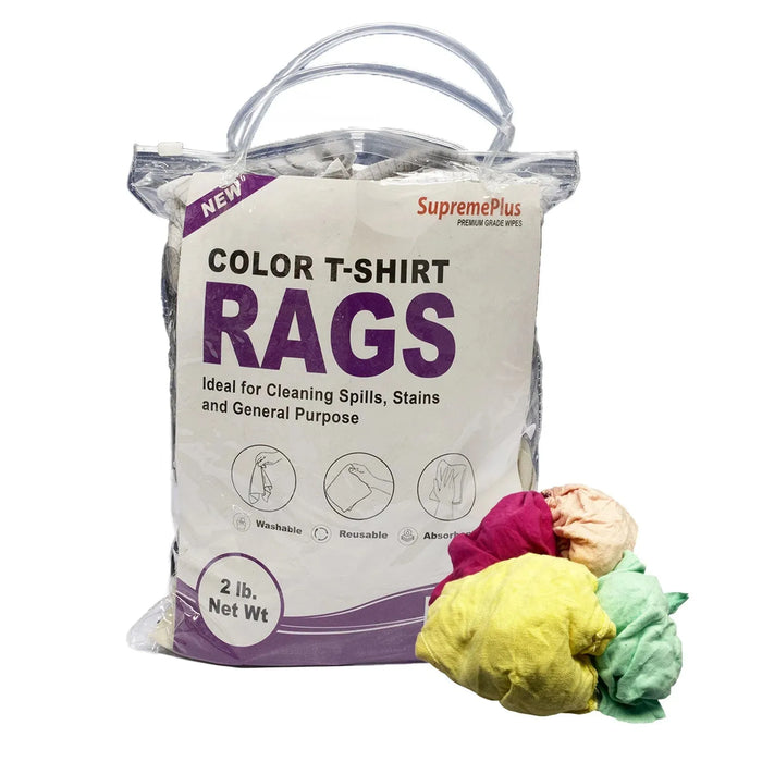 New Multi-Color Washed T-Shirt Rags - 2 lbs. Bag - Pack of 12