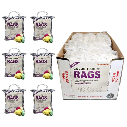 New Multi-Color Washed T-Shirt Rags - 4 lbs. Bag  - Pack of 6