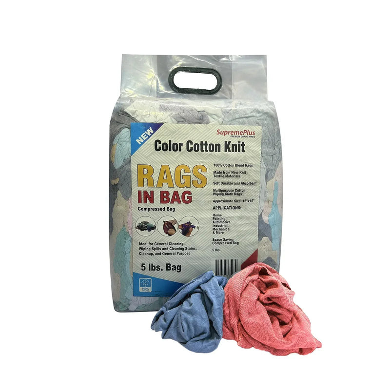 New Multi Color Knit T-Shirt Cleaning Rags - 800 lbs Pallet - 160 x 5 lbs Bags - Wiping Hub