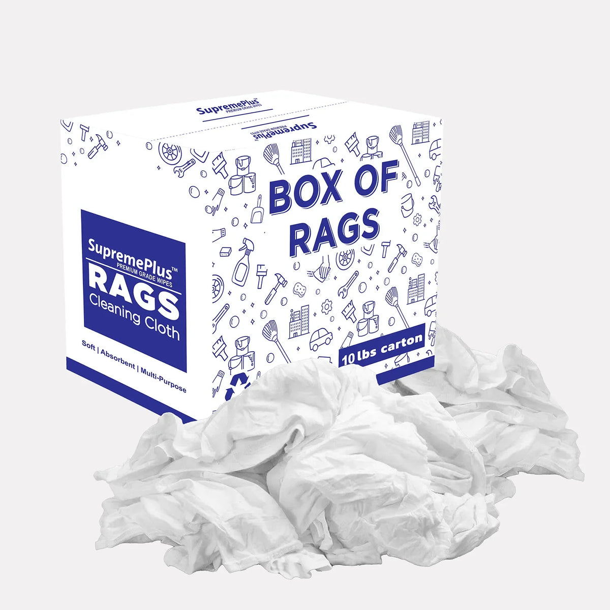 Premium White T-shirt Rags - 10 lbs. Box — Wiping Hub
