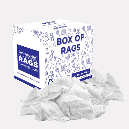 New Premium White Washed T-shirt Rags - 10 lbs. Box - Wiping Hub