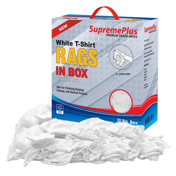 New Premium White Washed T-shirt Rags - 10 lbs. Compressed Box - Wiping Hub