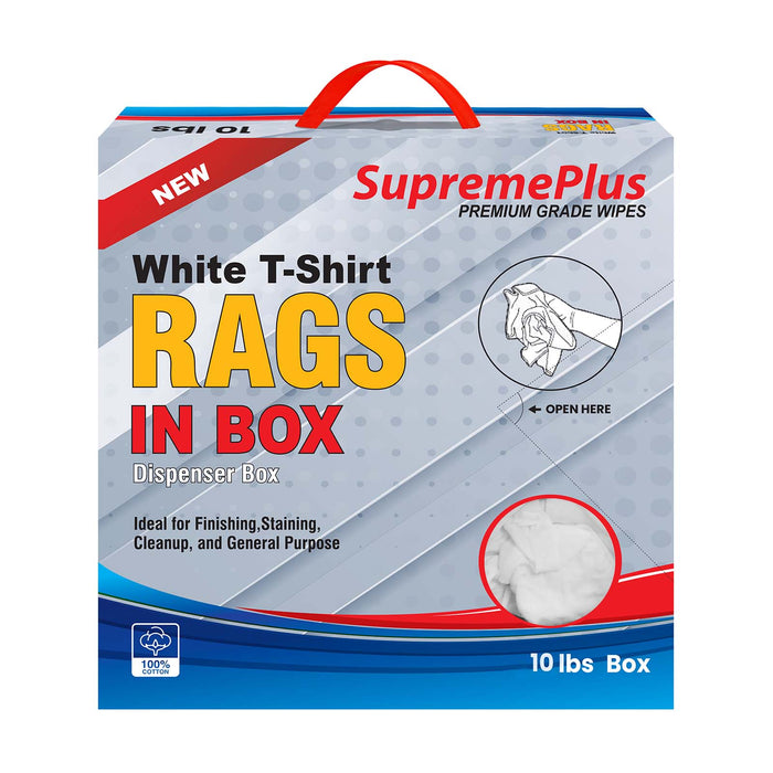 New Premium White Washed T-shirt Rags - 10 lbs. Compressed Box