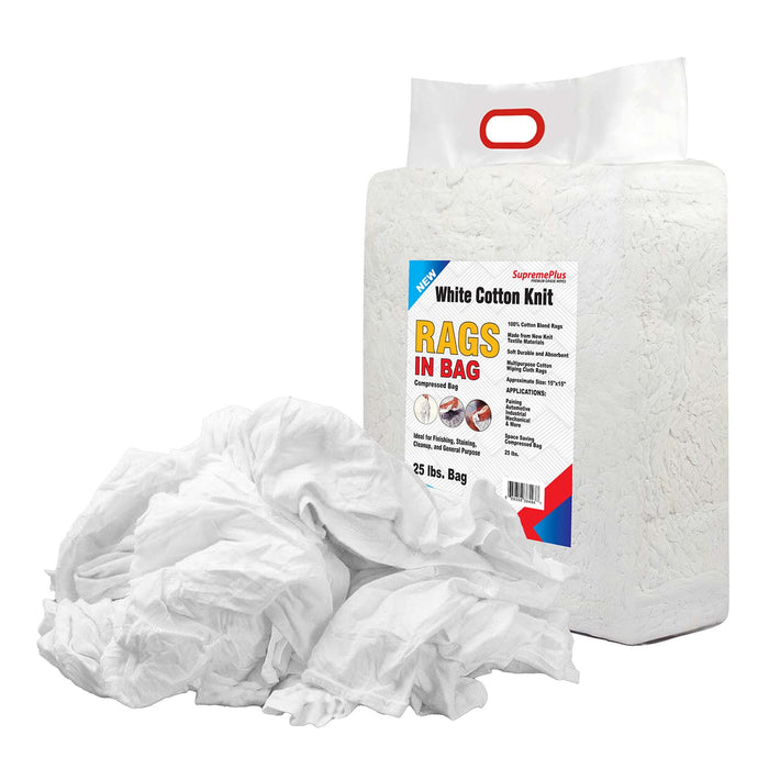 New Premium White Washed T-shirt Rags - 25 lbs. Bag